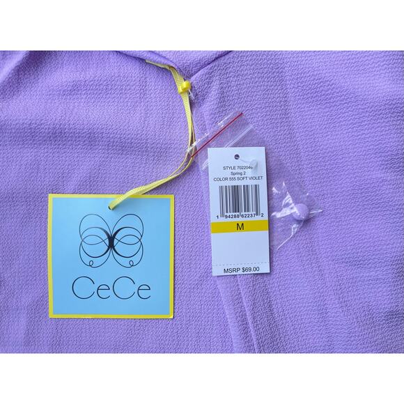 CeCe Ruffle V Neck Button Front Blouse Short Sleeve Purple Top - Medium - Picture 5 of 11